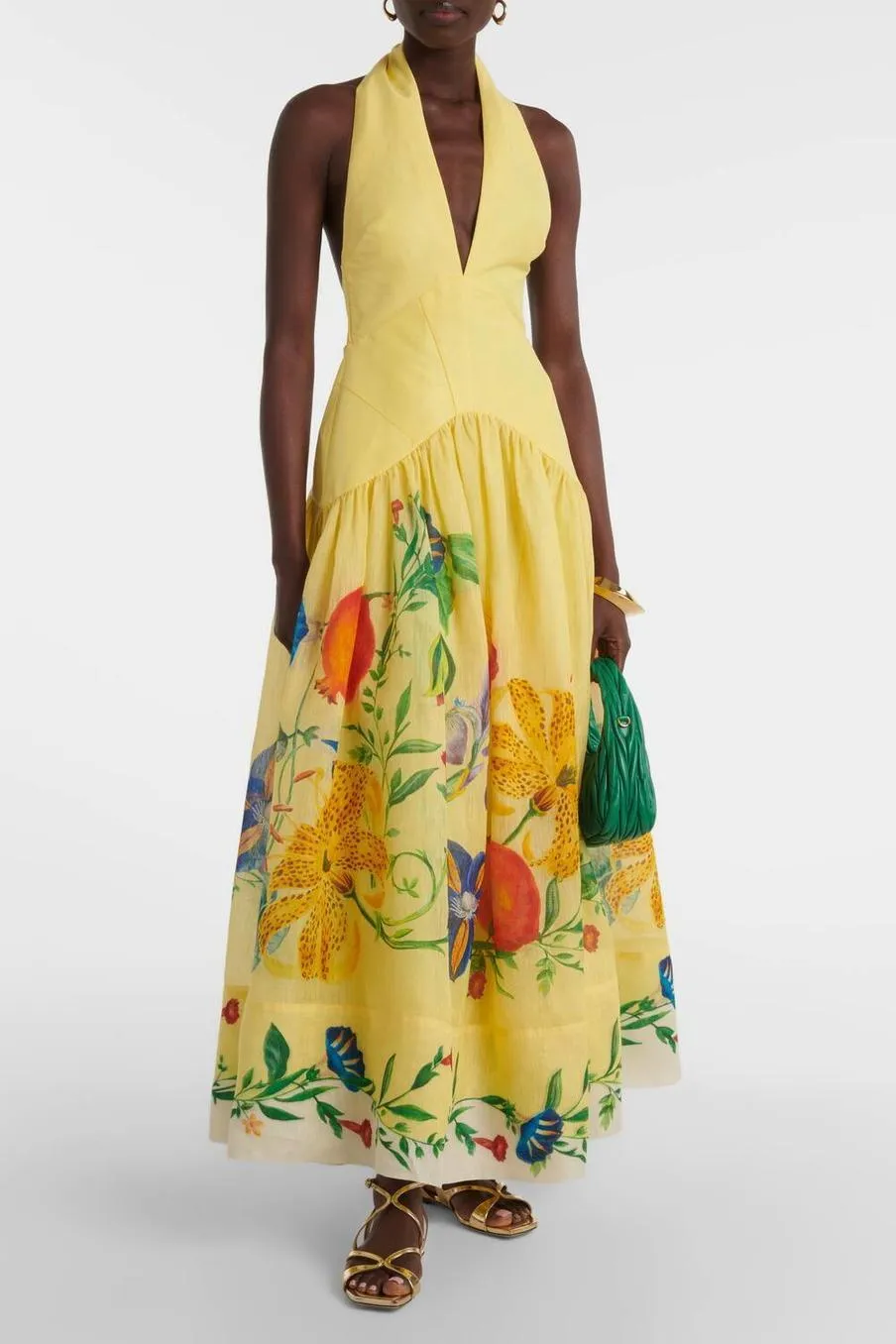 Emmanuelle Floral V-Neck Backless Midi Dress