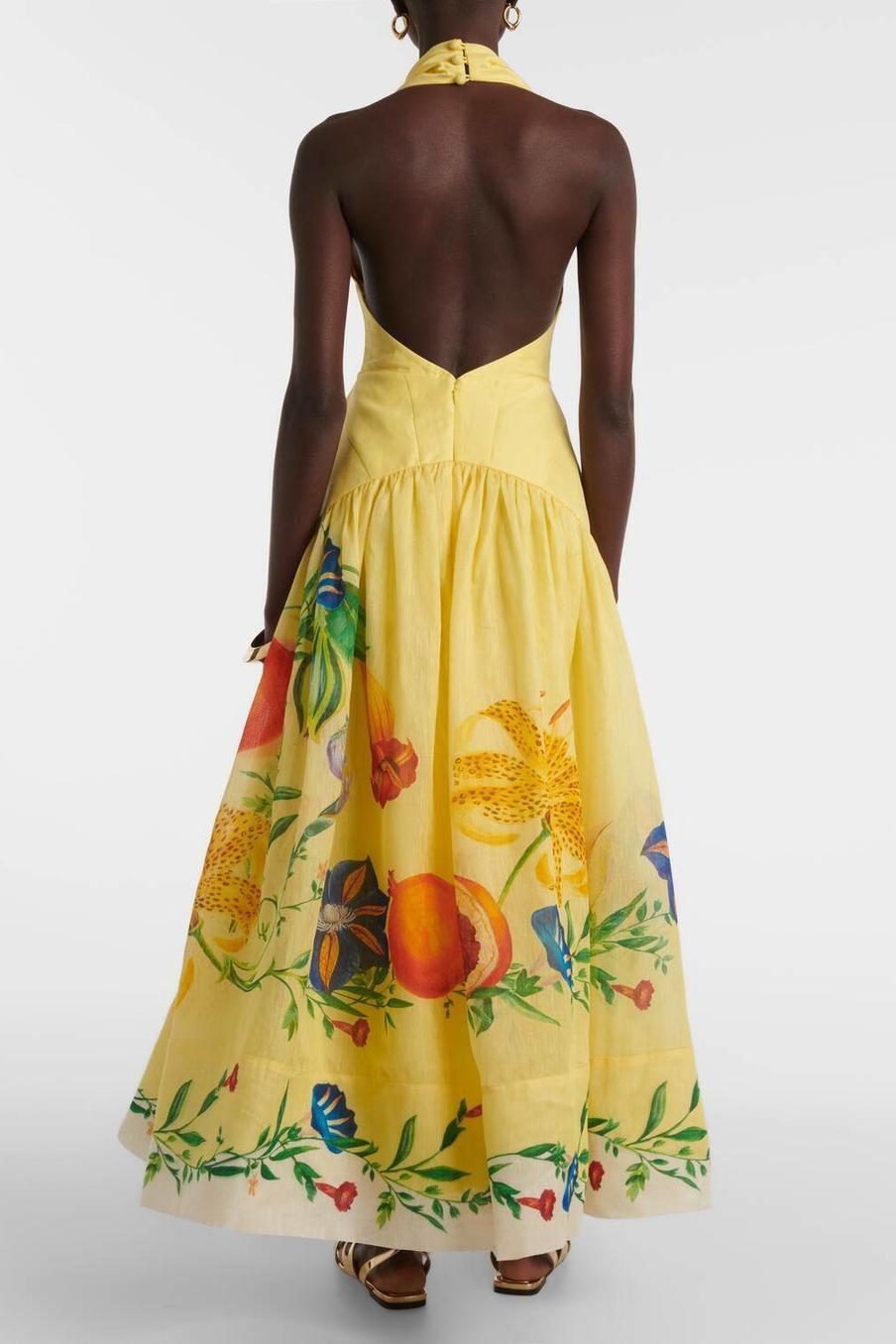 Emmanuelle Floral V-Neck Backless Midi Dress