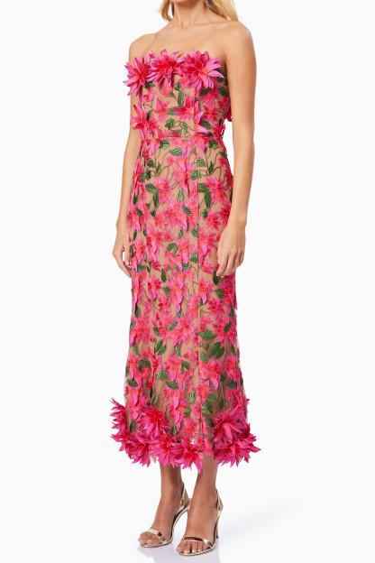 Egle Embroidered 3D Flower Off-Shoulder Midi Dress