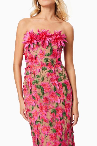 Egle Embroidered 3D Flower Off-Shoulder Midi Dress