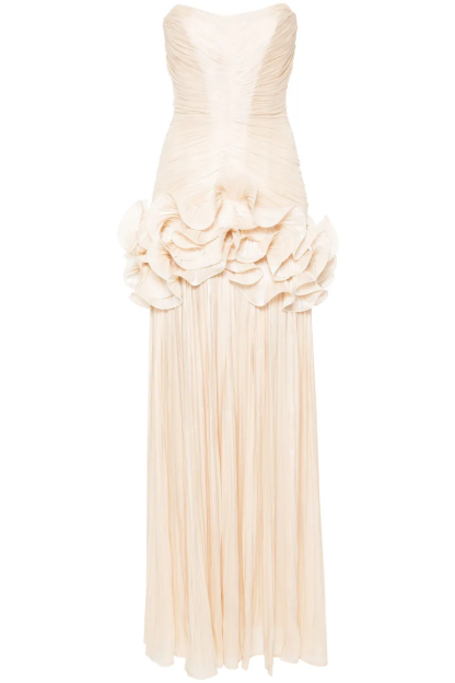 Edith Solid Pleated Ruffle Maxi Dress