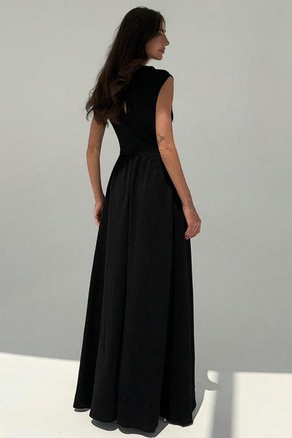 Shari Contrast Color Round Neck Sleeveless Midi Dress