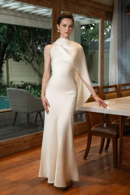 Julissa Satin Solid Backless Midi Dress