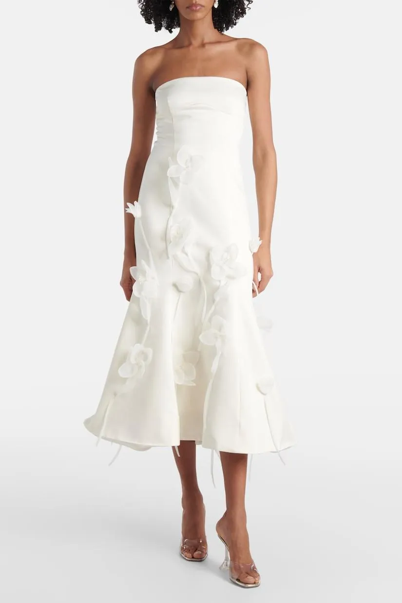 Juna 3D Flower Satin Sleeveless Midi Dress