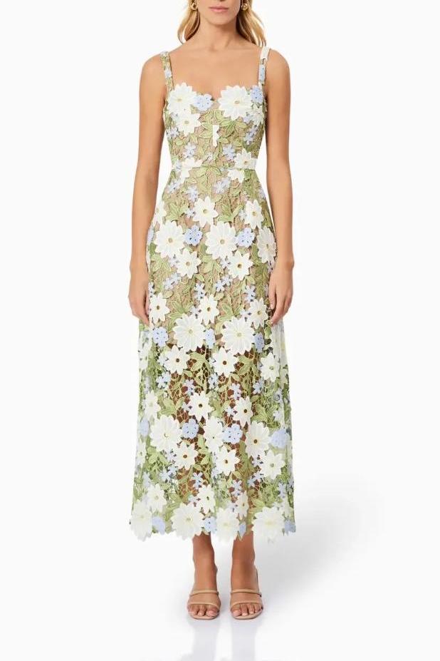 Justina Floral Lace Slip Midi Dress