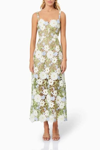 Justina Floral Lace Slip Midi Dress