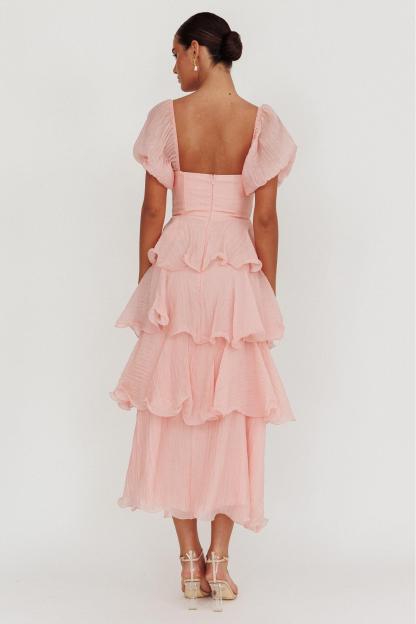 Ira Chiffon Ruffle Square Collar Midi Dress