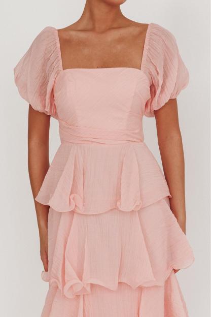 Ira Chiffon Ruffle Square Collar Midi Dress