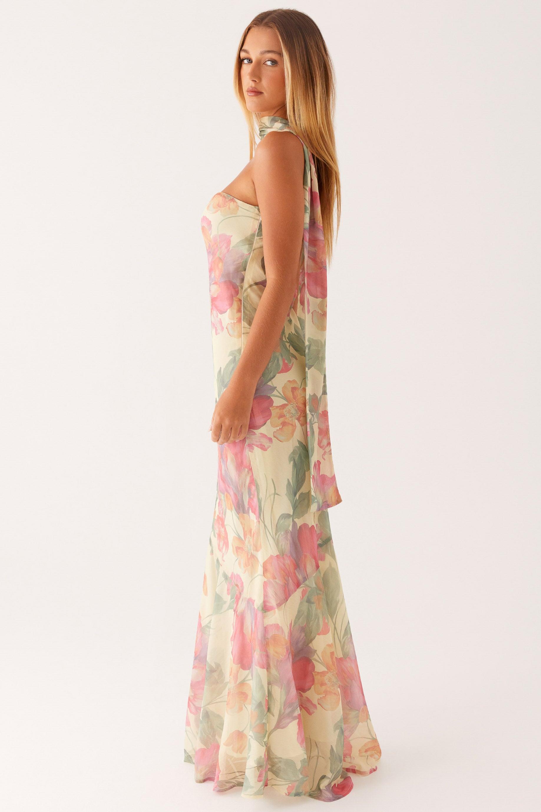 Virginia Floral Chiffon Strapless Maxi Dress