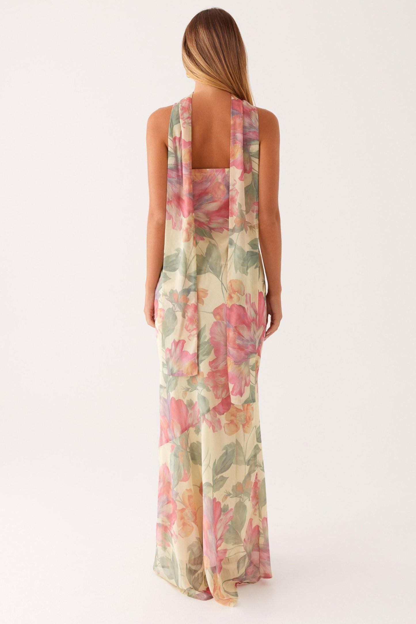 Virginia Floral Chiffon Strapless Maxi Dress