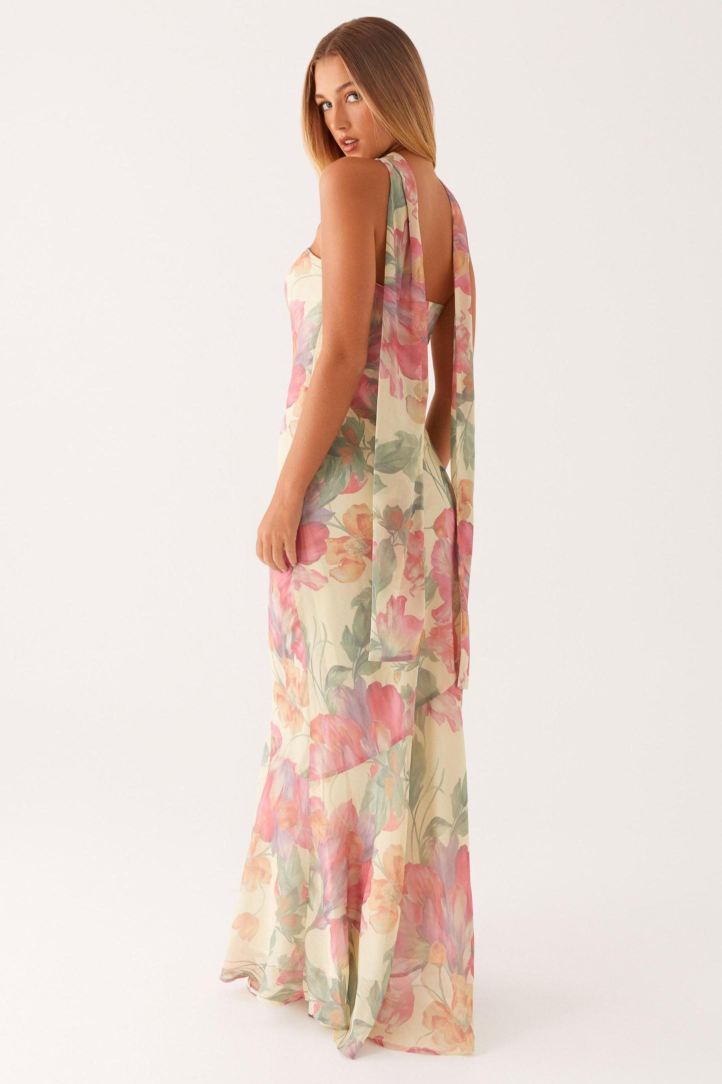Virginia Floral Chiffon Strapless Maxi Dress