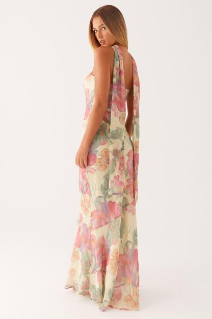 Virginia Floral Chiffon Strapless Maxi Dress