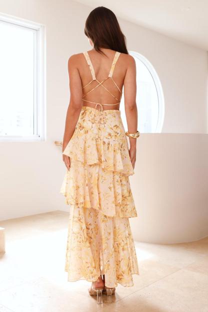 Anna Floral Chiffon Ruffle Midi Dress