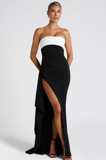 Iona Contrast Color Split Off-Shoulder Maxi Dress