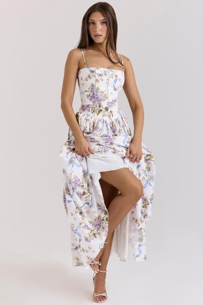 Heather Floral Sleeveless Backless Midi Dress