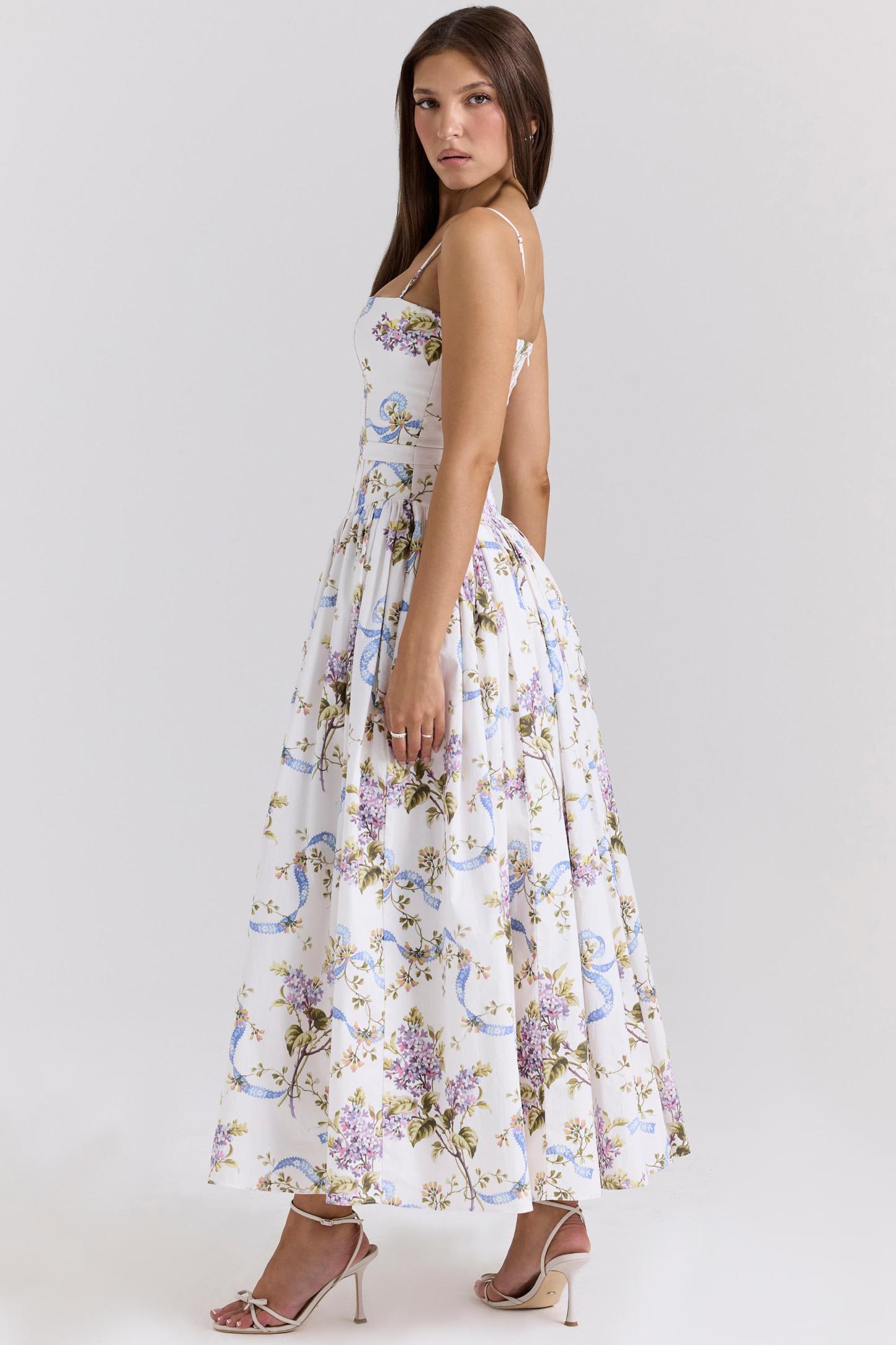 Heather Floral Sleeveless Backless Midi Dress