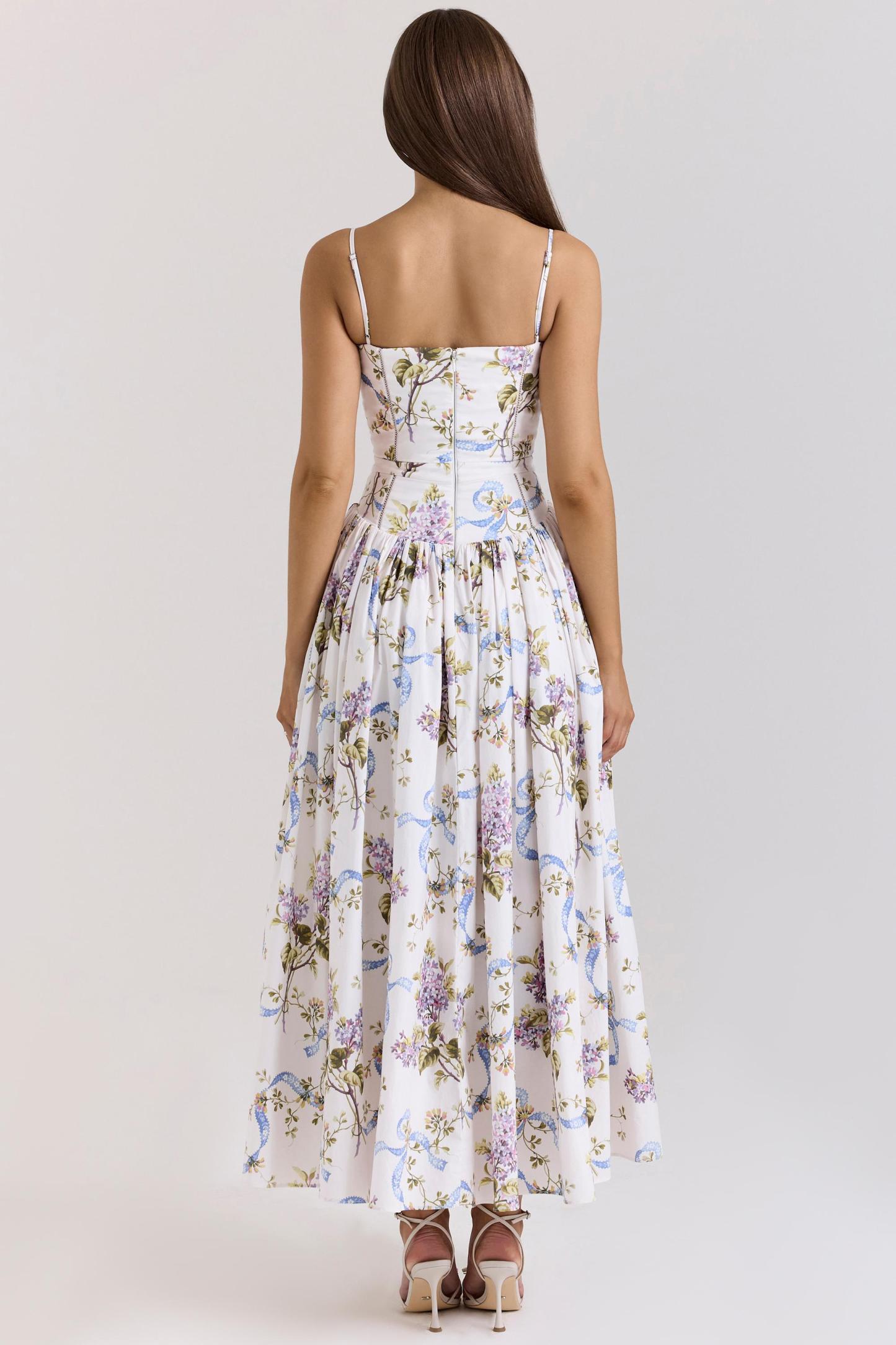 Heather Floral Sleeveless Backless Midi Dress