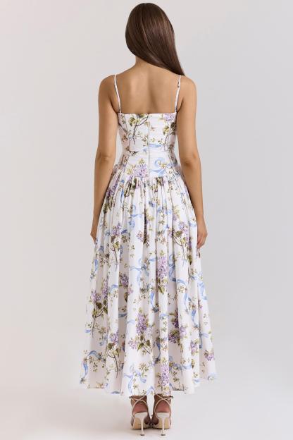 Heather Floral Sleeveless Backless Midi Dress