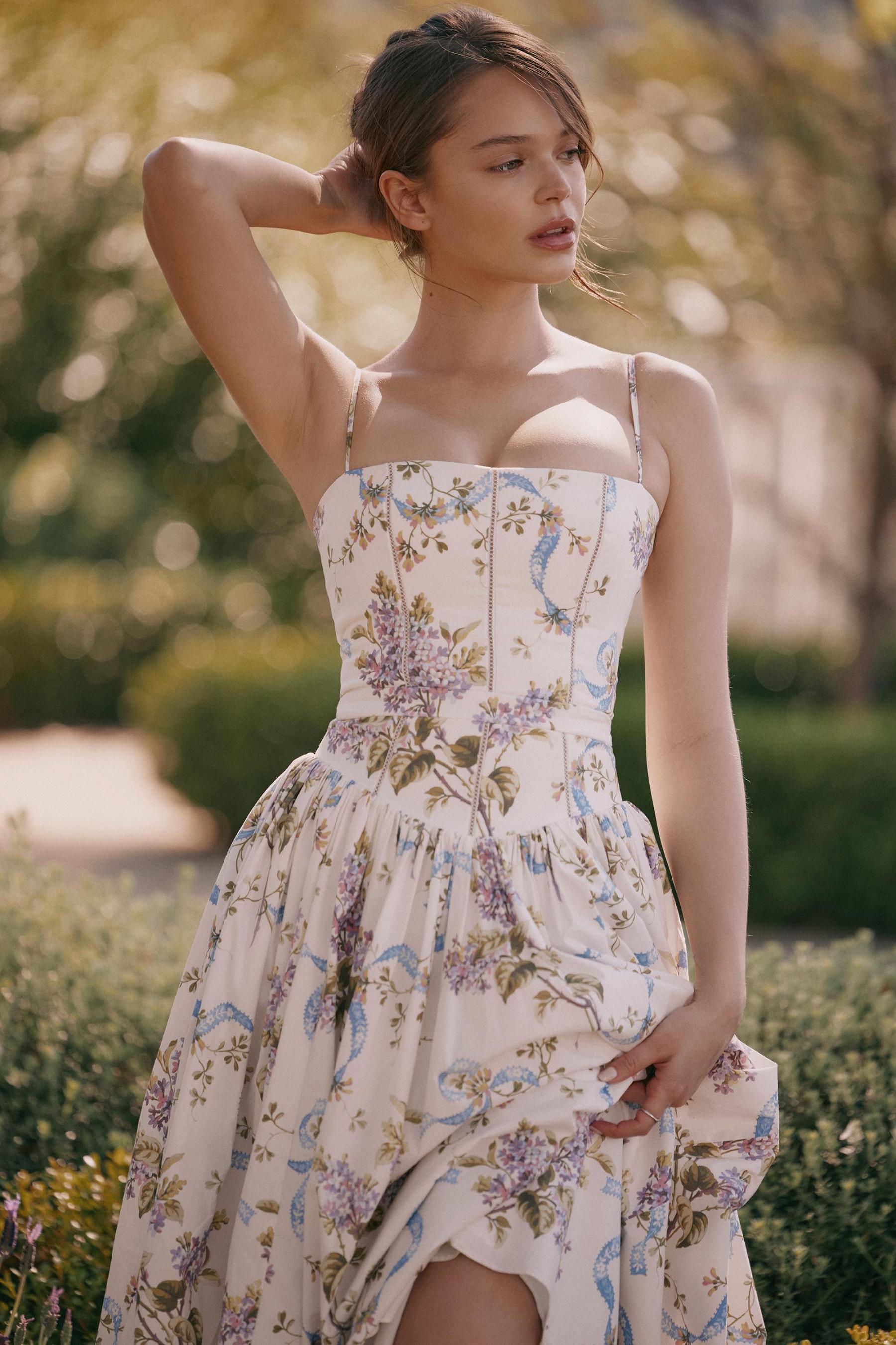 Heather Floral Sleeveless Backless Midi Dress
