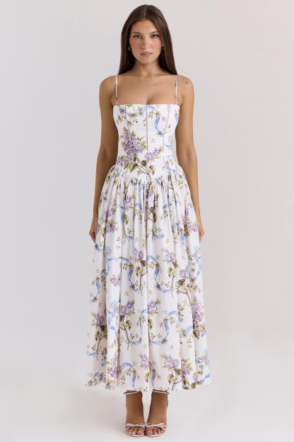 Heather Floral Sleeveless Backless Midi Dress