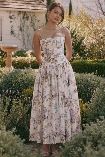 Heather Floral Sleeveless Backless Midi Dress
