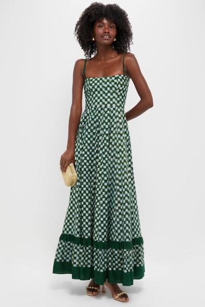 Edwina Checks Frill Sleeveless Maxi Dress