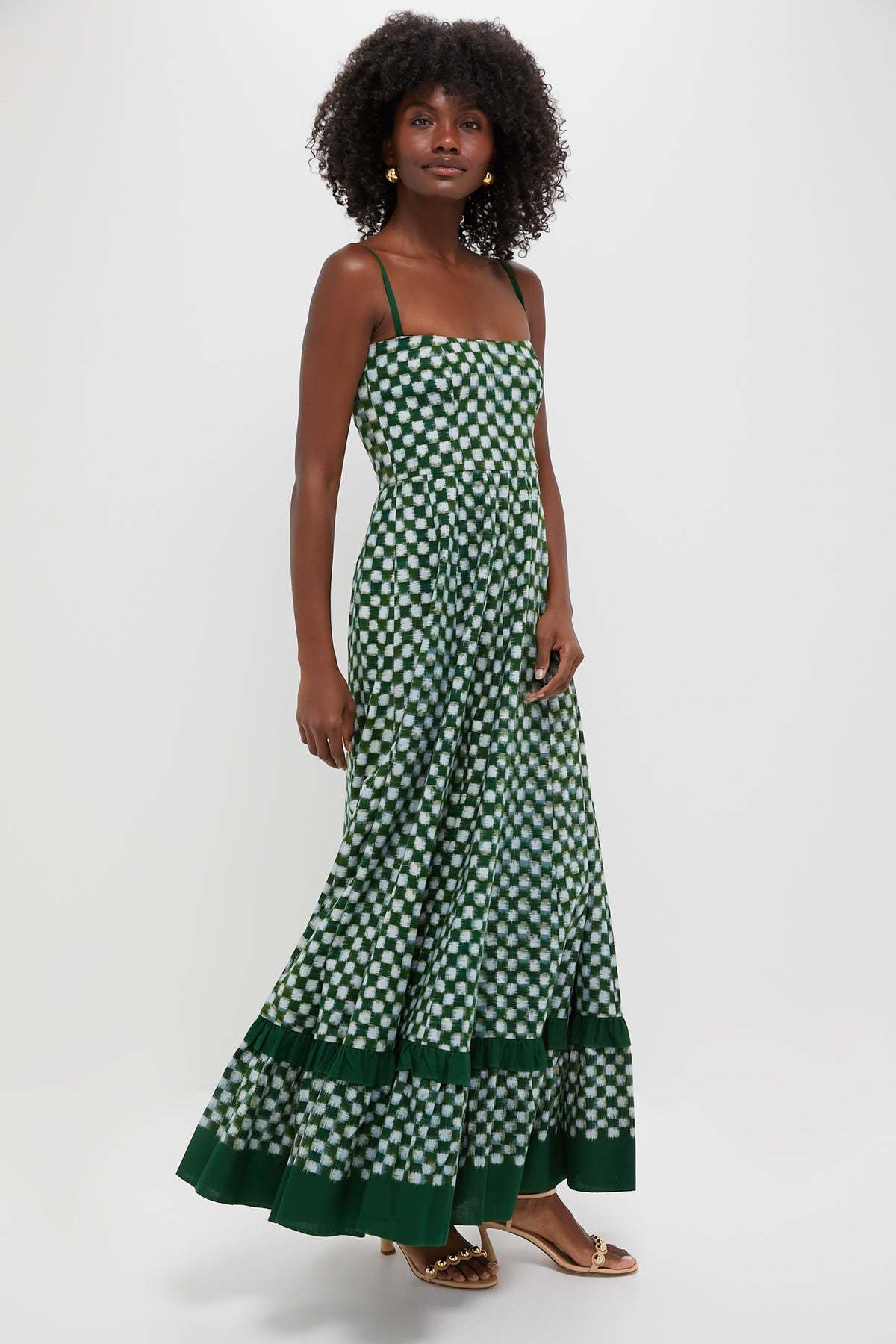 Edwina Checks Frill Sleeveless Maxi Dress