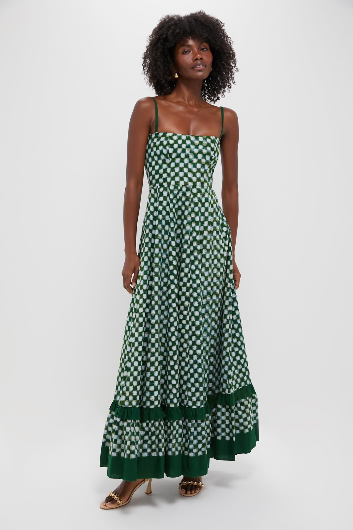 Edwina Checks Frill Sleeveless Maxi Dress