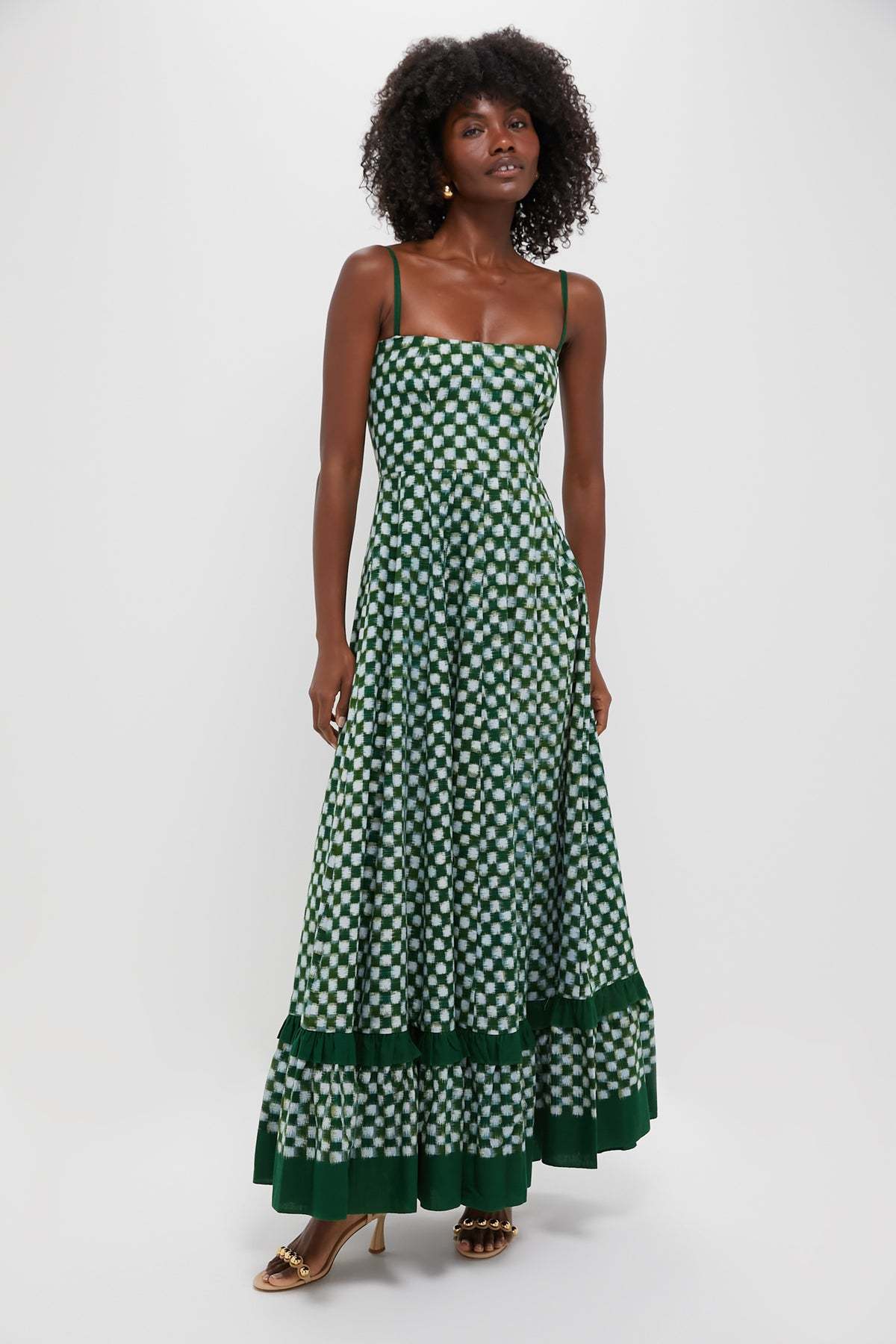 Edwina Checks Frill Sleeveless Maxi Dress