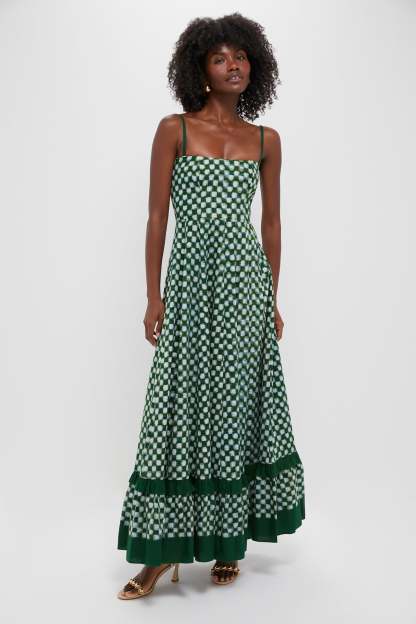 Edwina Checks Frill Sleeveless Maxi Dress