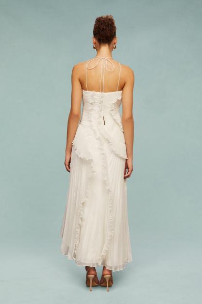 Bernadette White Pleated Frill Halter Neck Midi Dress