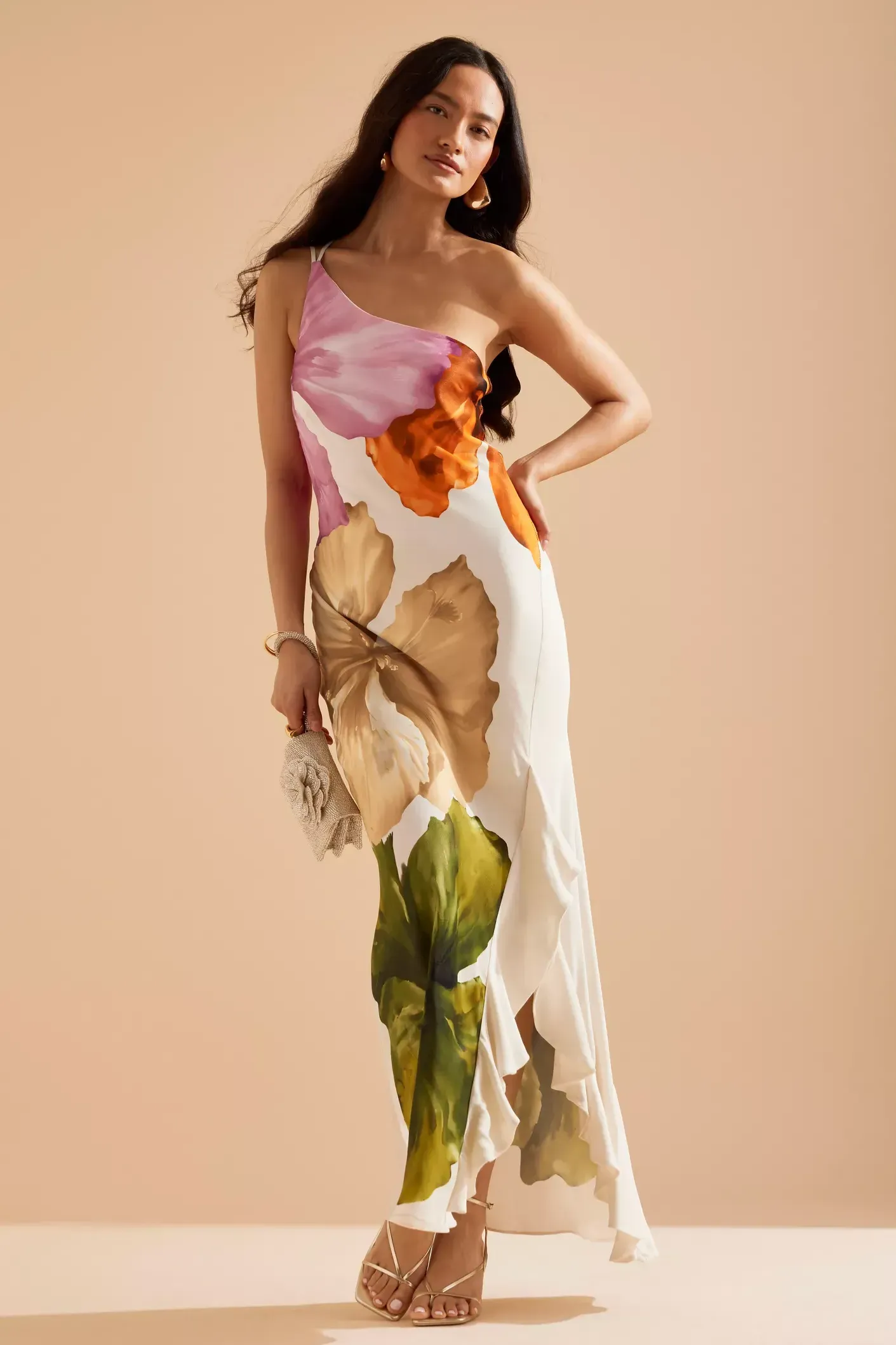 Dolores Floral Ruffle One-Shoulder Midi Dress