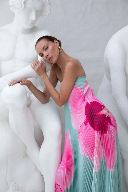 Courtney Floral Pleated Off-Shoulder Maxi Dress