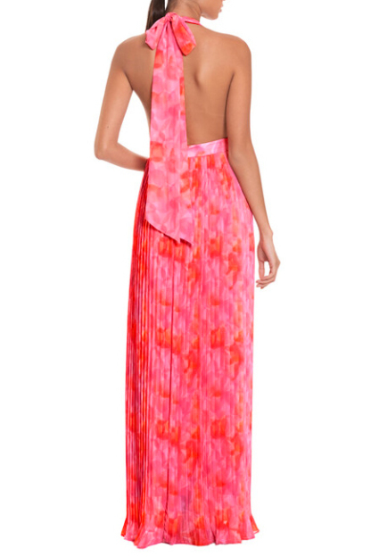 Gabrielle Floral Pleated Bow Midi Dress