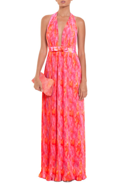 Gabrielle Floral Pleated Bow Midi Dress