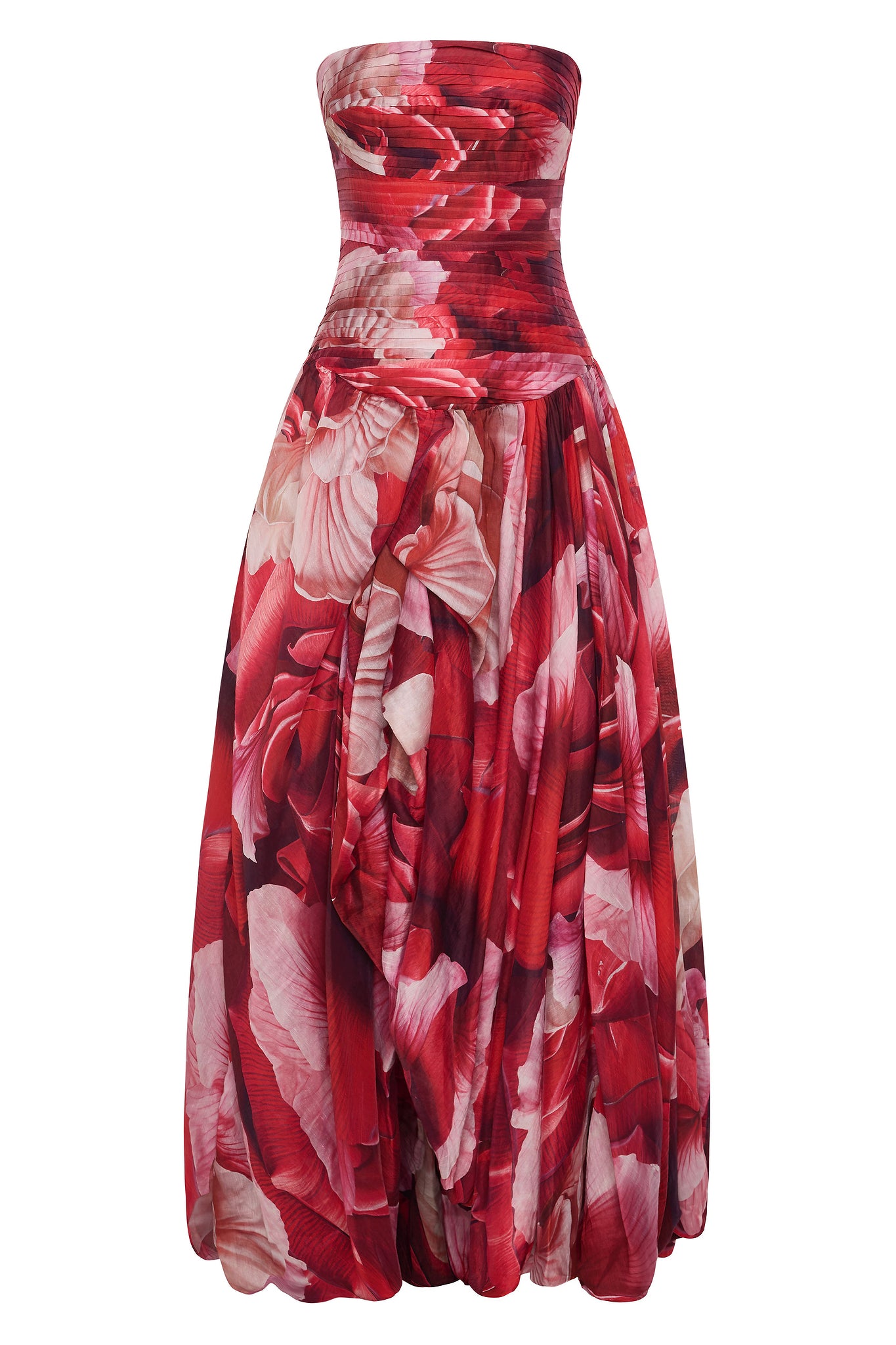 Kiara Floral Pleated Strapless Maxi Dress