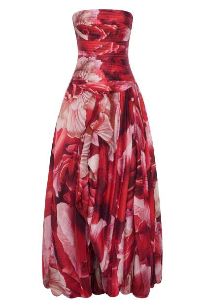 Kiara Floral Pleated Strapless Maxi Dress