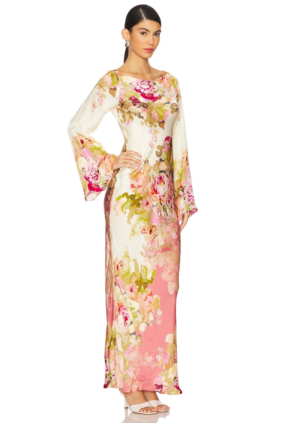 Eglė Floral Bell Sleeve Boat Neck Maxi Dress