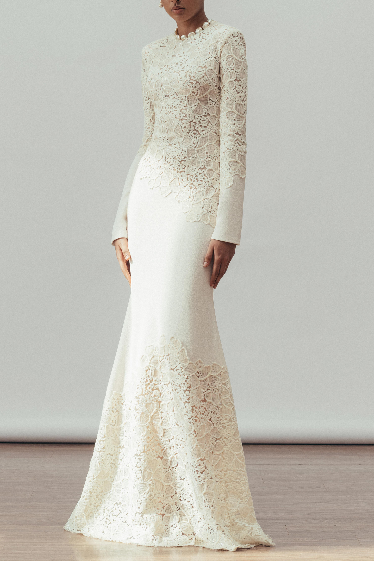 Yvette Sequin Splicing Embroidery Long Sleeve Maxi Dress