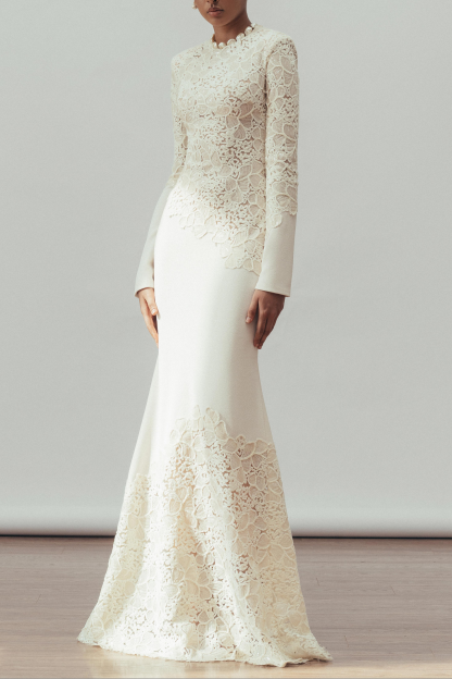 Yvette Sequin Splicing Embroidery Long Sleeve Maxi Dress