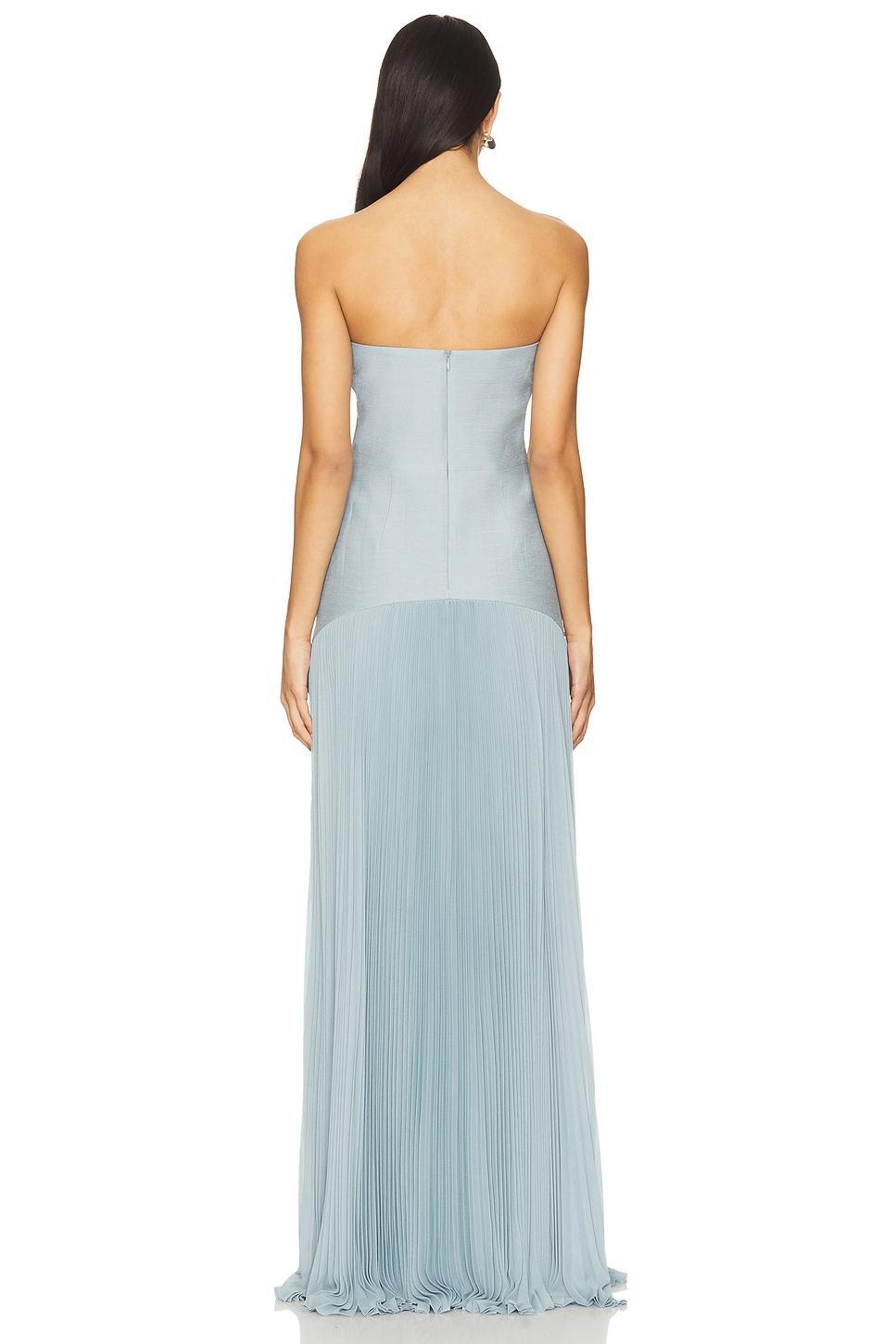 Iliana Blue Solid Splicing Off-Shoulder Maxi Dress