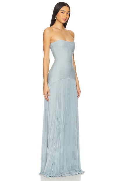 Iliana Blue Solid Splicing Off-Shoulder Maxi Dress