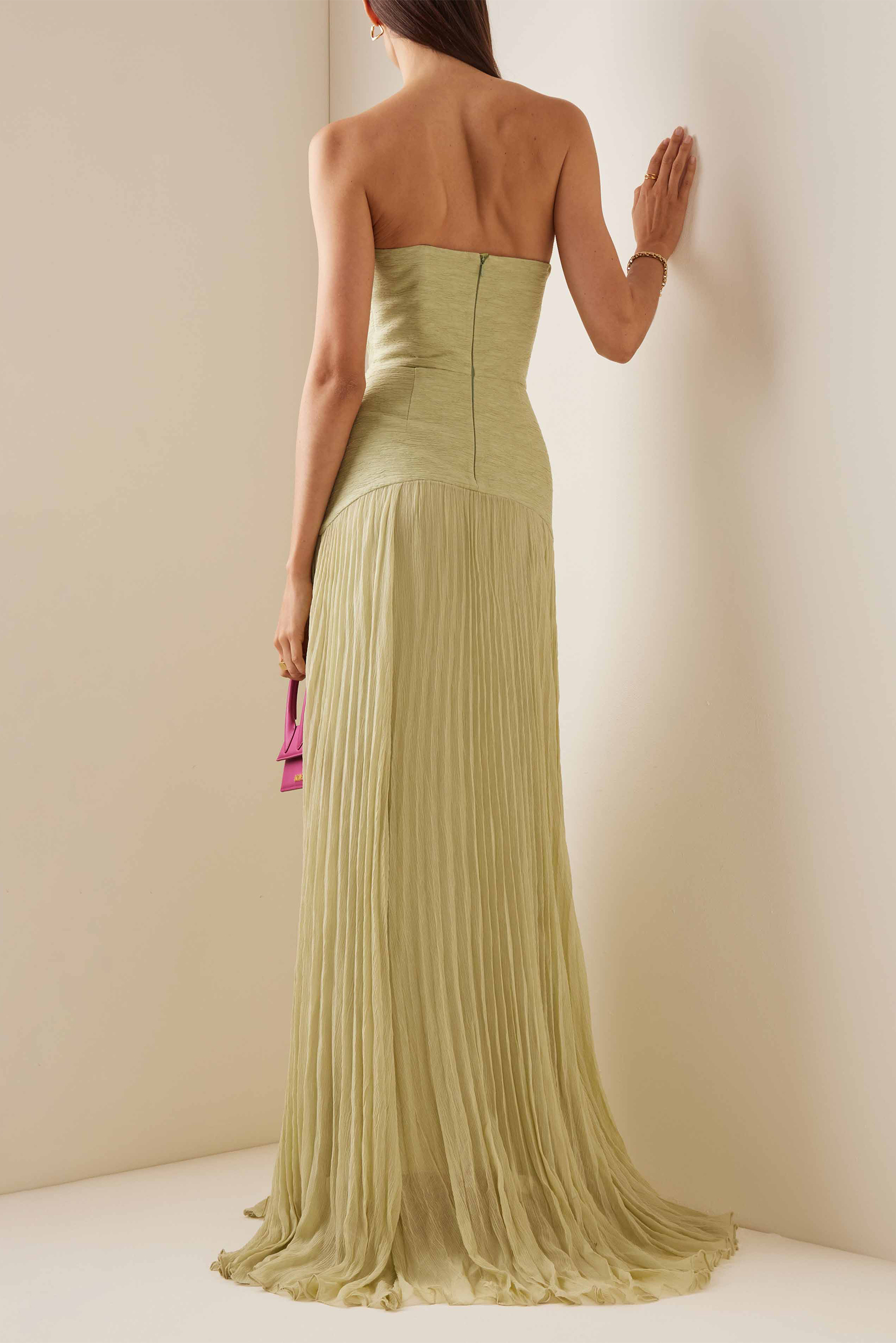Iliana Green Solid Splicing Off-Shoulder Maxi Dress