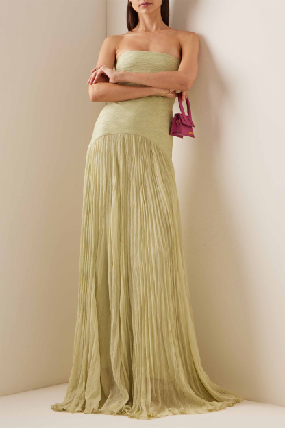 Iliana Green Solid Splicing Off-Shoulder Maxi Dress