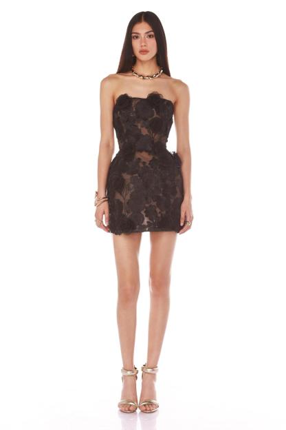 Kelsey Black 3D Flower Embroidered Off-Shoulder Mini Dress