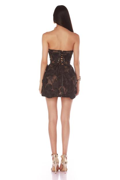 Kelsey Black 3D Flower Embroidered Off-Shoulder Mini Dress