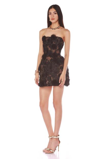Kelsey Black 3D Flower Embroidered Off-Shoulder Mini Dress