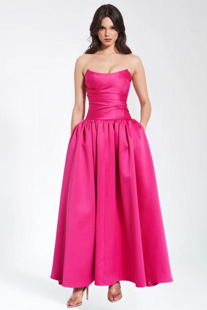 Essie Satin Solid Off-Shoulder Midi Dress