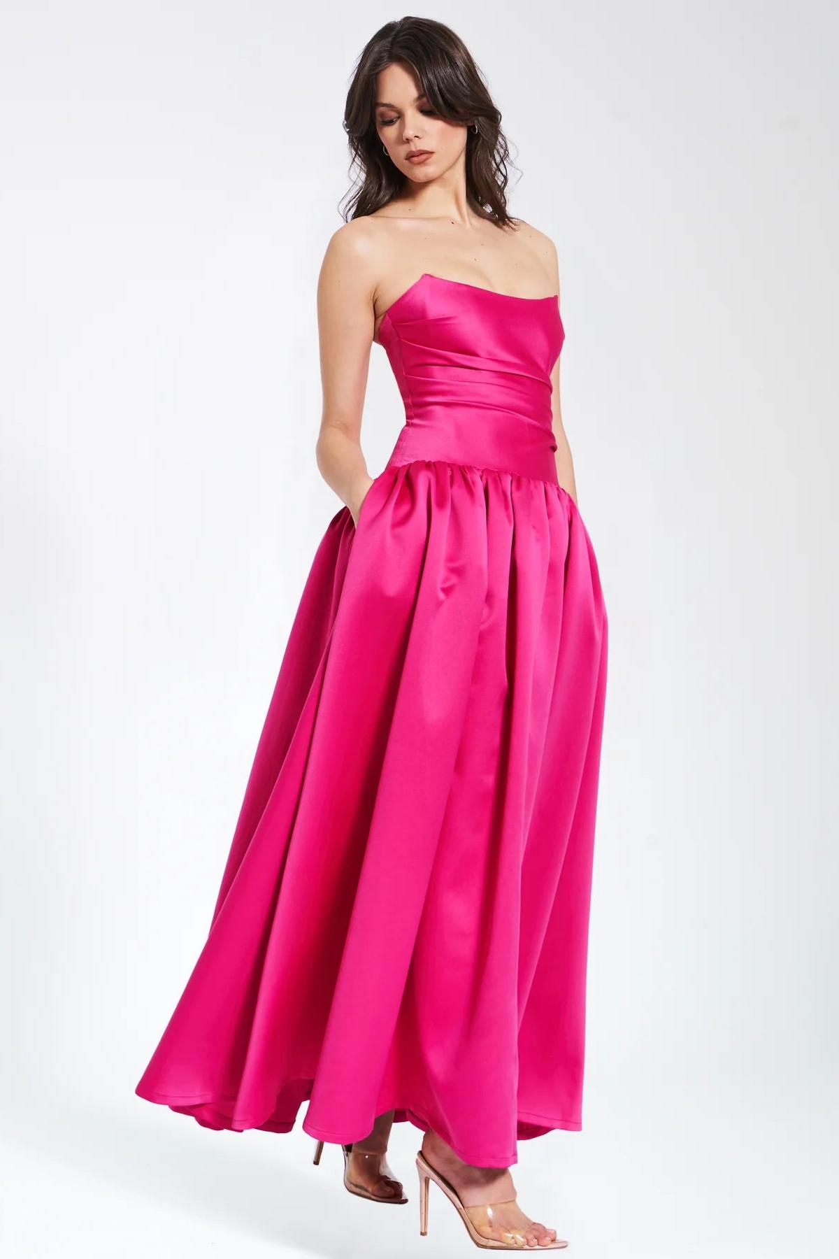 Essie Satin Solid Off-Shoulder Midi Dress