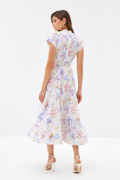 Kali Floral Single Breasted Stand Collar Midi Dress